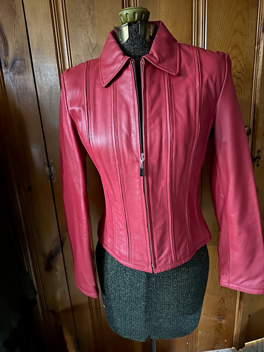 Vintage Moda International Red Fitted Leather Jacket - Sz - S
